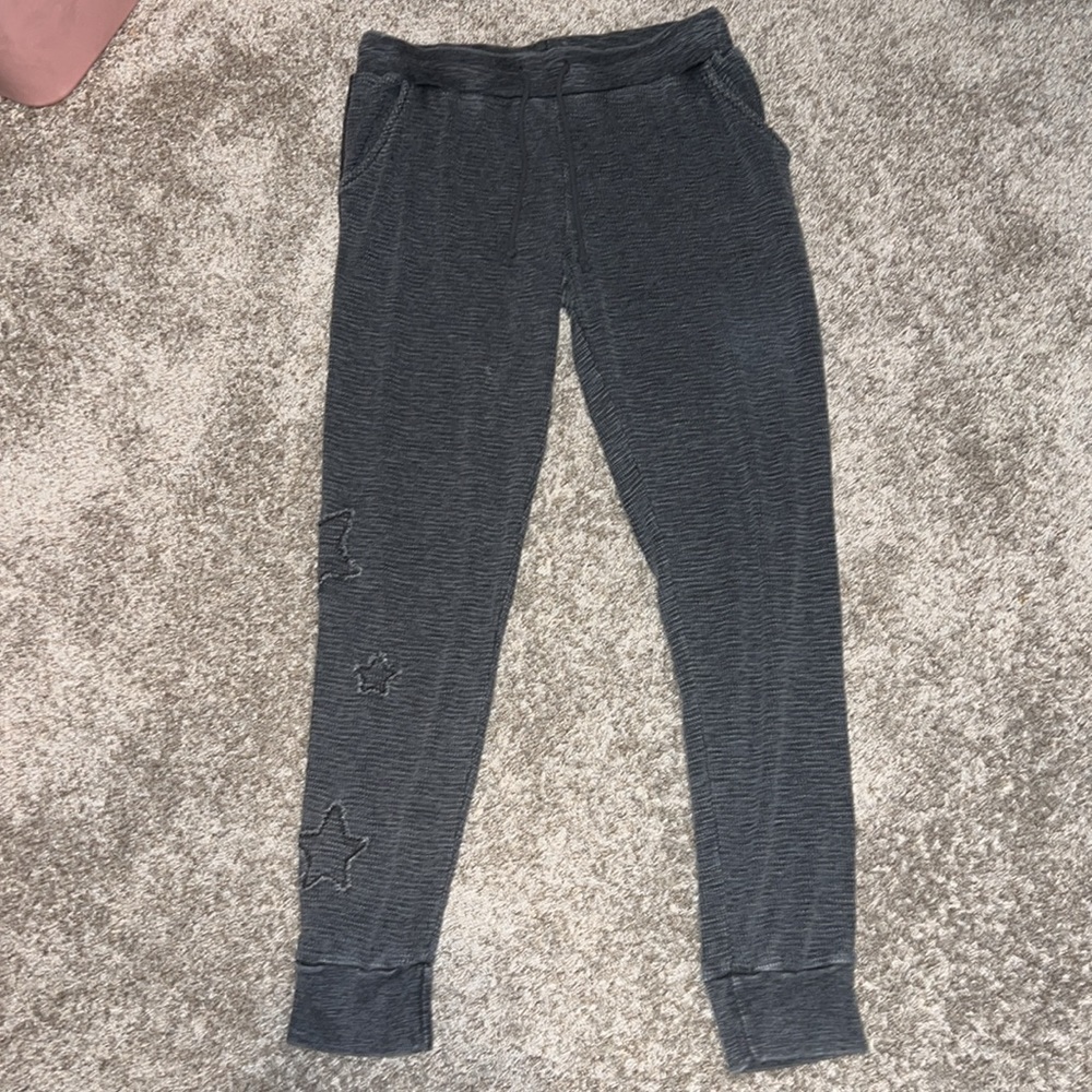 NWT HELLO NITE WAFFLE PATCHED STAR JOGGERS SIZE S FITS UP TO MEDIUM CHARCOAL